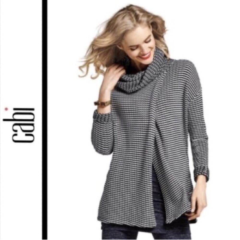 Cabi 3167 Fergie black and white split turtleneck sweater